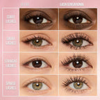 Refect Beauty comparison showing before and after results of Maybelline Lash Sensational mascara on various lash types