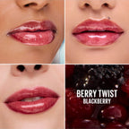 Refect Beauty Maybelline Lifter Gel Lip Oil-in-Gel in Berry Twist shade showing a glossy, hydrated, blackberry finish.