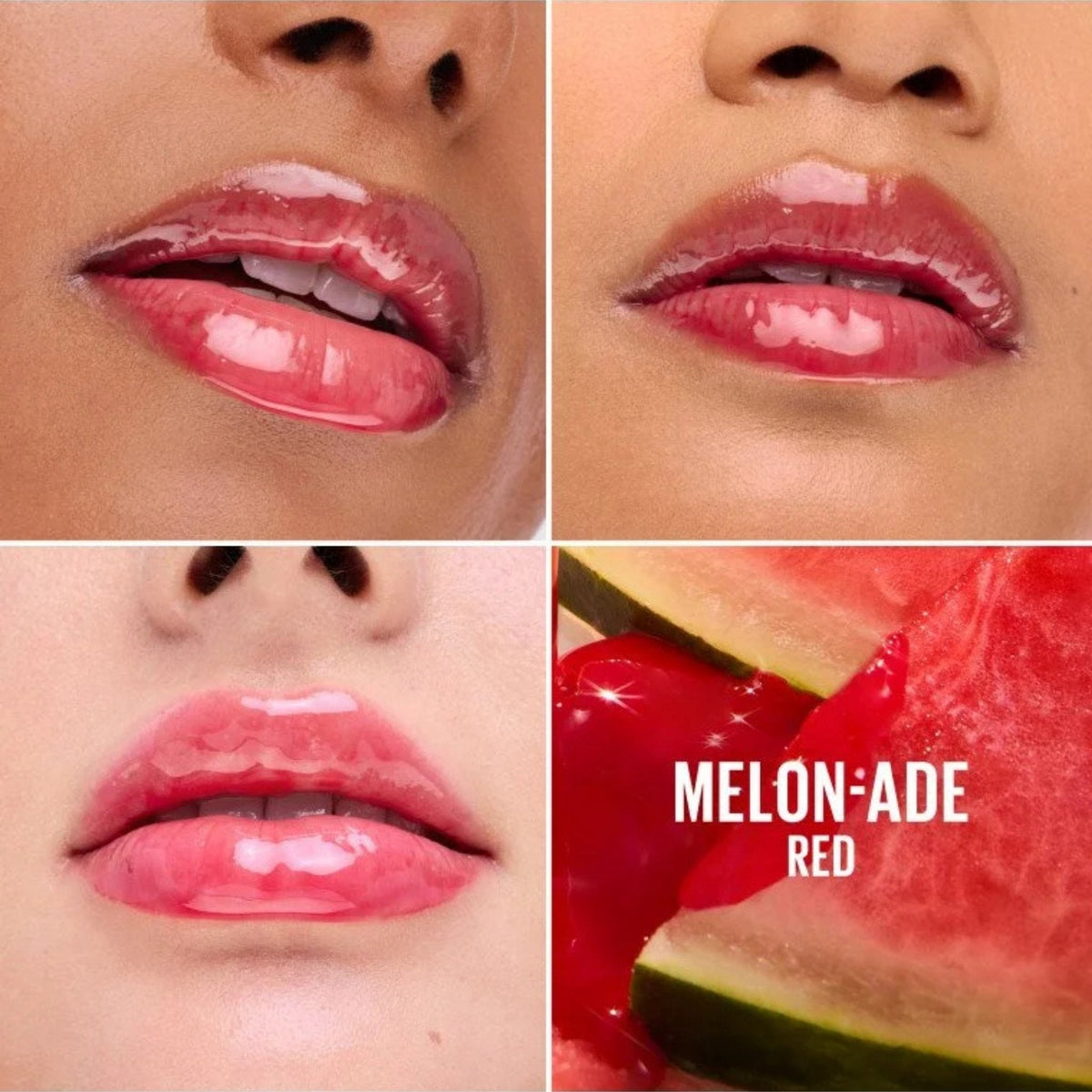 Refect Beauty Maybelline Lifter Gel Lip Oil-in-Gel in Melon-ade red shade, showing a glossy, mirror-like finish.