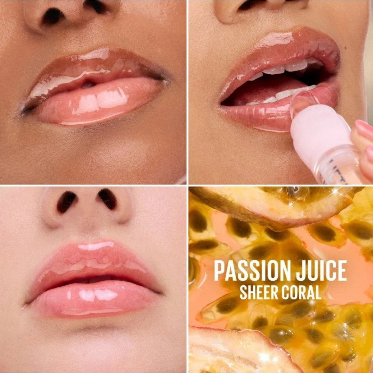Refect Beauty Maybelline Lifter Gel Lip Oil-in-Gel in Passion Juice sheer coral shade with a glossy mirror-like finish.
