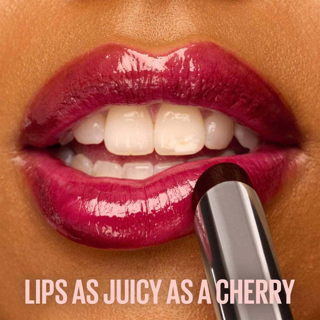 Refect Beauty Maybelline Lifter Glaze Lip Balm applied to lips for a glossy, hydrated, and deep cherry tinted finish