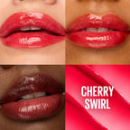 Refect Beauty Maybelline Lifter Glaze Lip Balm in Cherry Swirl showing glossy, hydrated lips with buildable tint.