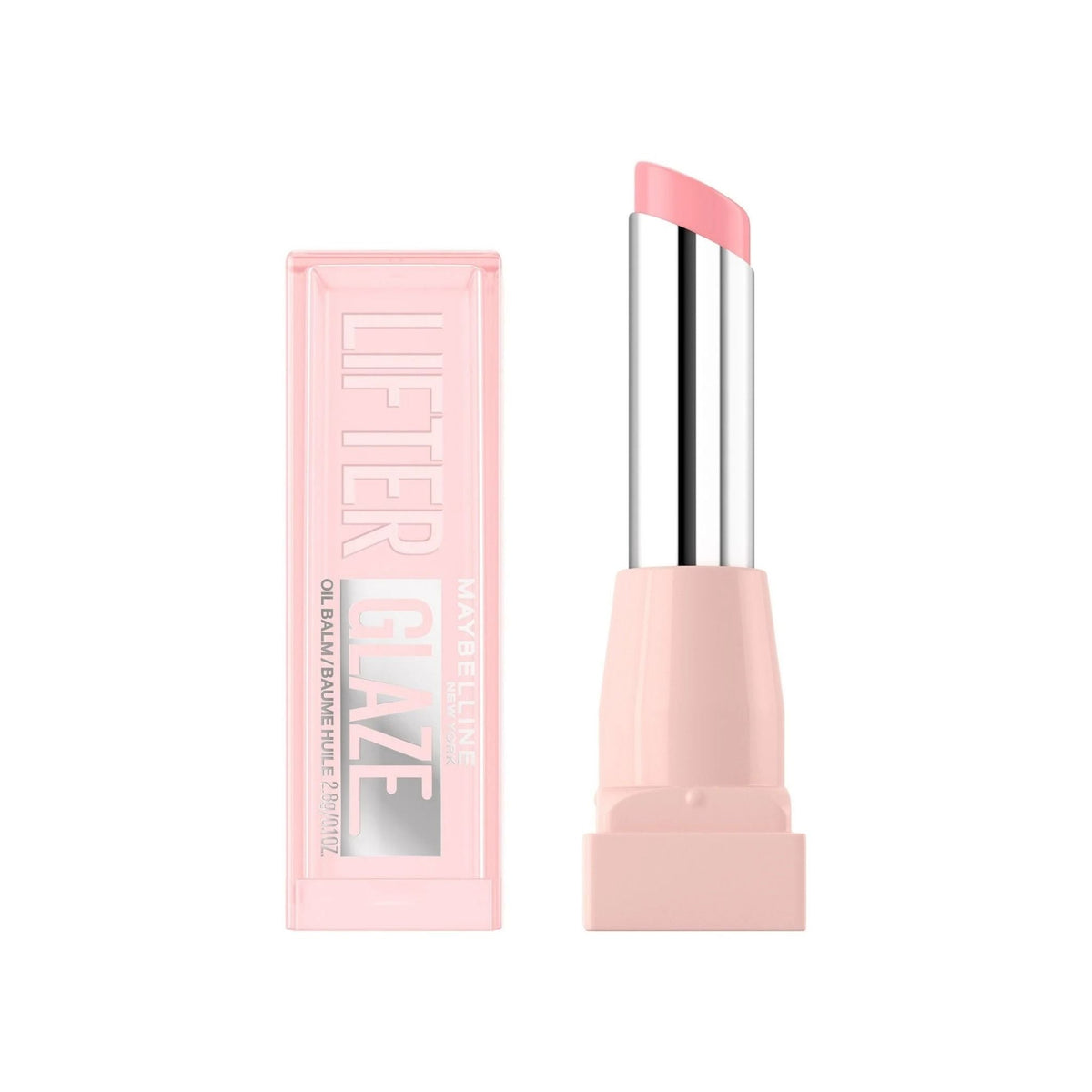 Refect Beauty Maybelline Lifter Glaze hydrating lip balm in a soft pink tinted shade with a sleek twist-up tube