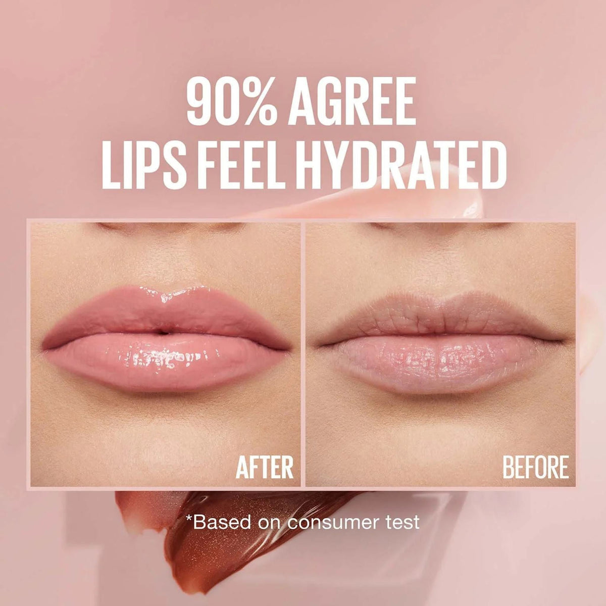 Refect Beauty Maybelline Lifter Gloss before and after comparison showing hydrated, fuller-looking lips with shine.