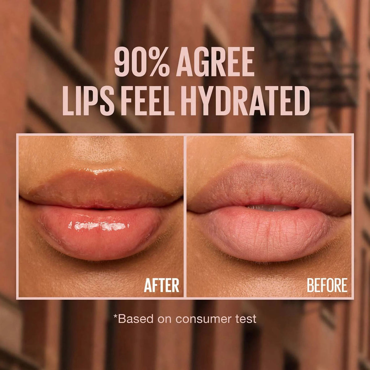 Refect Beauty Maybelline Lifter Gloss before and after comparison showing hydrated, plumper lips with a glossy finish.