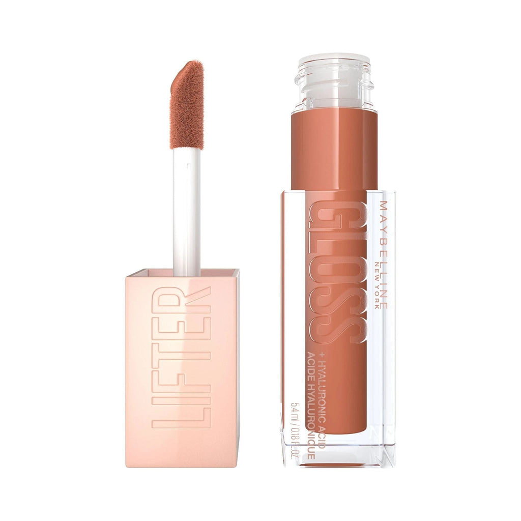 Refect Beauty Maybelline Lifter Gloss in a warm nude shade with an XL applicator wand for a hydrating, shiny finish.