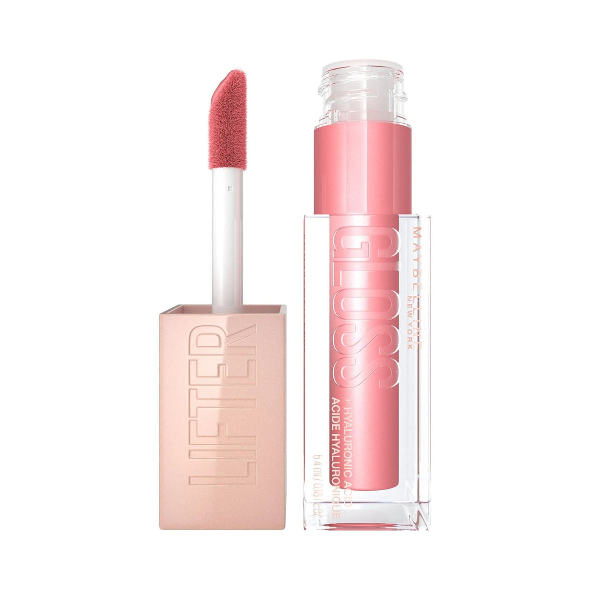 Refect Beauty Maybelline Lifter Gloss in a soft pink shade with an XL applicator wand for hydrating lip shine.
