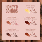 Refect Beauty Maybelline Lifter Gloss and lip liner shade combinations featuring honey, toffee, maple, and toast tones.