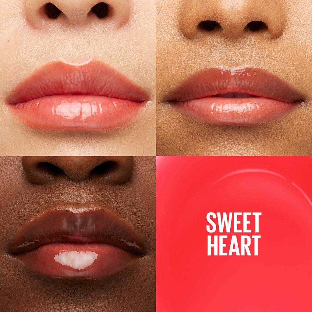 Refect Beauty Maybelline Lifter Gloss in Sweet Heart shade showing glossy, hydrated lips on diverse skin tones