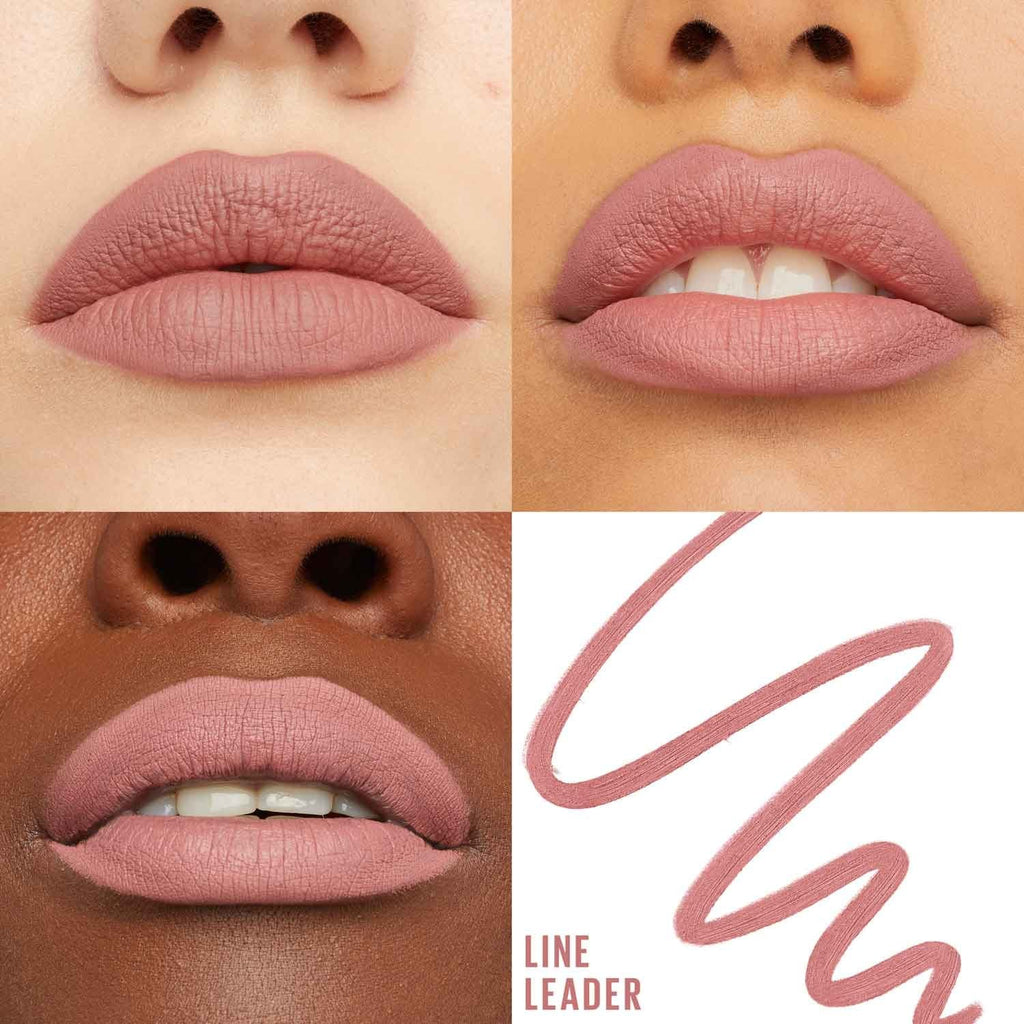Refect Beauty Maybelline Lifter Liner in a dusty rose shade applied on diverse skin tones for a satin finish