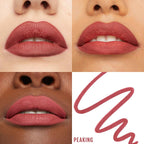 Refect Beauty Maybelline Lifter Liner in Peaking shade shown on three diverse skin tones with a lip swatch