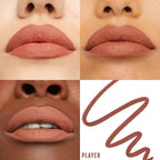 Refect Beauty Maybelline Lifter Liner in Player shade shown on diverse skin tones with a creamy satin finish swatch.