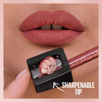 Refect Beauty Maybelline Lifter Liner lip liner in a dusty rose shade being sharpened for precise application