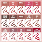 Refect Beauty Maybelline Lifter Liner lip liner shade swatches in various pink, nude, and red satin finish tones.