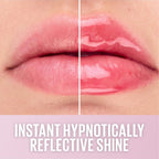 Refect Beauty Maybelline Lifter Gel lip oil showing a before and after comparison of hydrated glossy lips