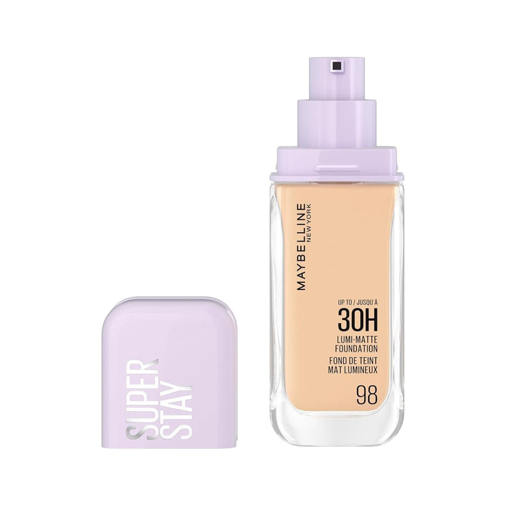 Refect Beauty Maybelline Super Stay 30H Lumi-Matte foundation bottle in shade 98 with a light purple cap