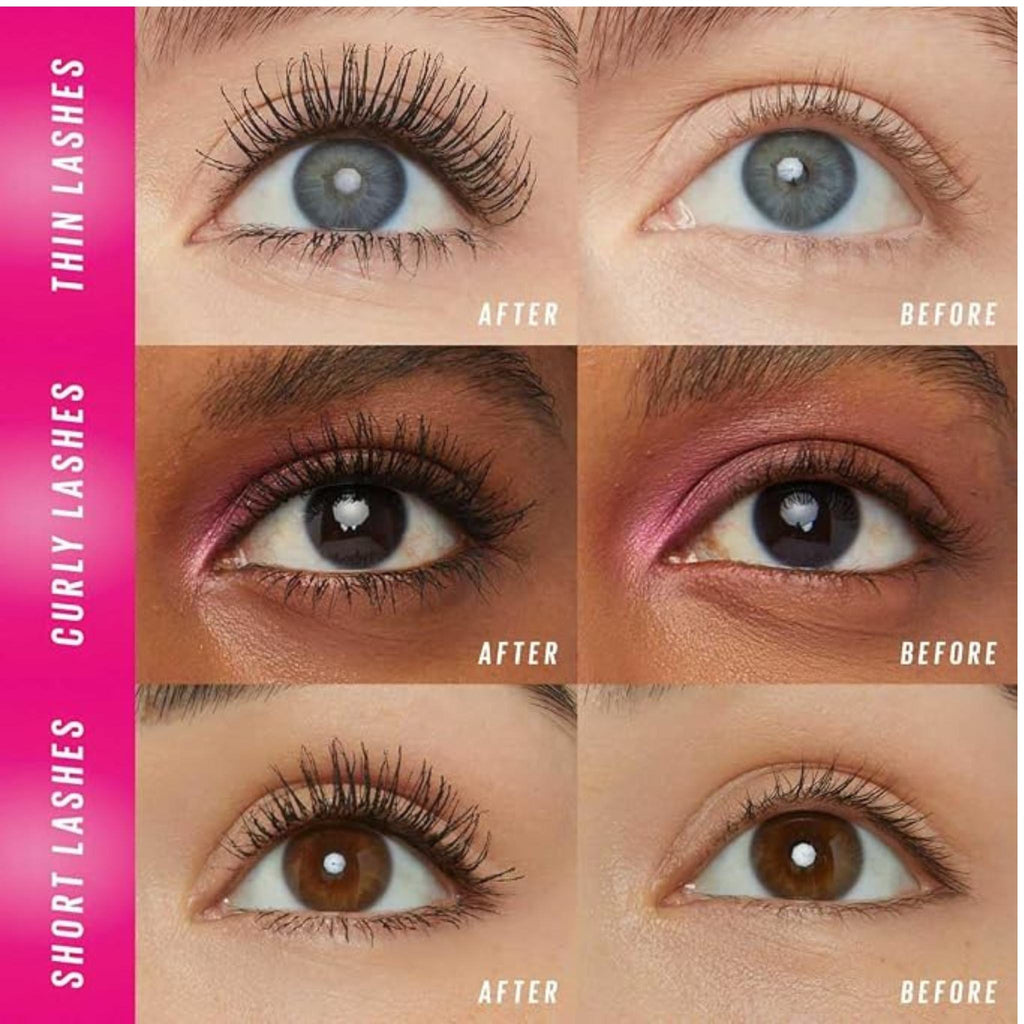 Refect Beauty before and after comparison of Maybelline Lash Sensational Fireworks Mascara showing lifted black lashes
