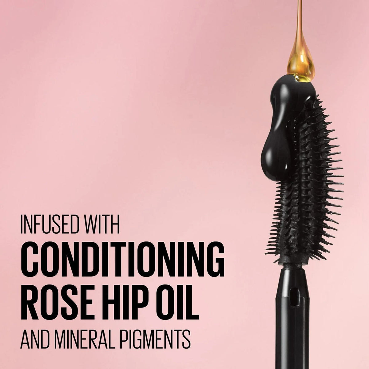 Refect Beauty Maybelline Lash Sensational mascara wand with black formula and a drop of nourishing rose hip oil