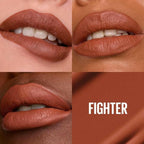 Refect Beauty Maybelline Super Stay Matte Ink liquid lipstick in the shade Fighter on diverse skin tones