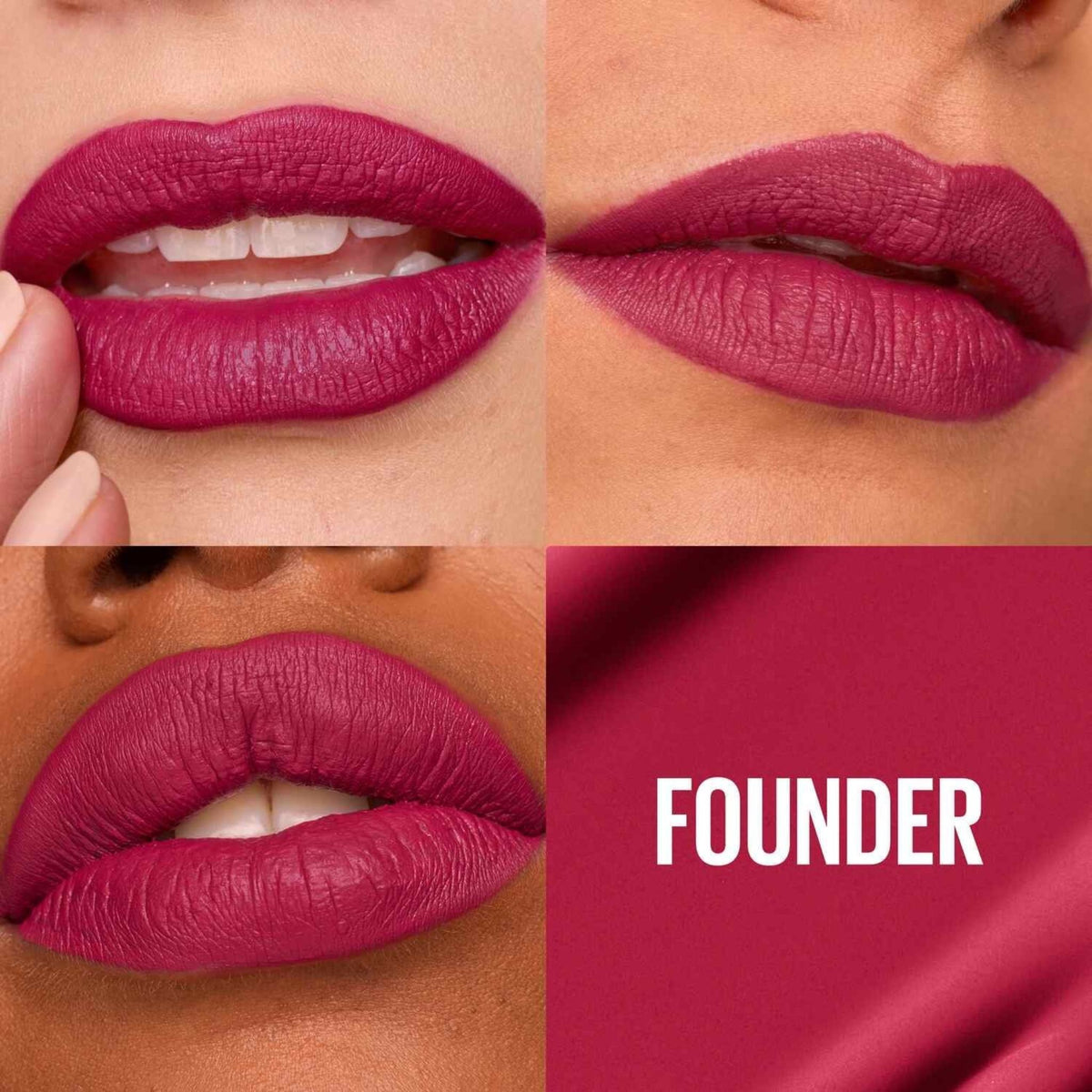 Refect Beauty Maybelline Super Stay Matte Ink liquid lipstick in the vibrant berry shade Founder on diverse skin tones