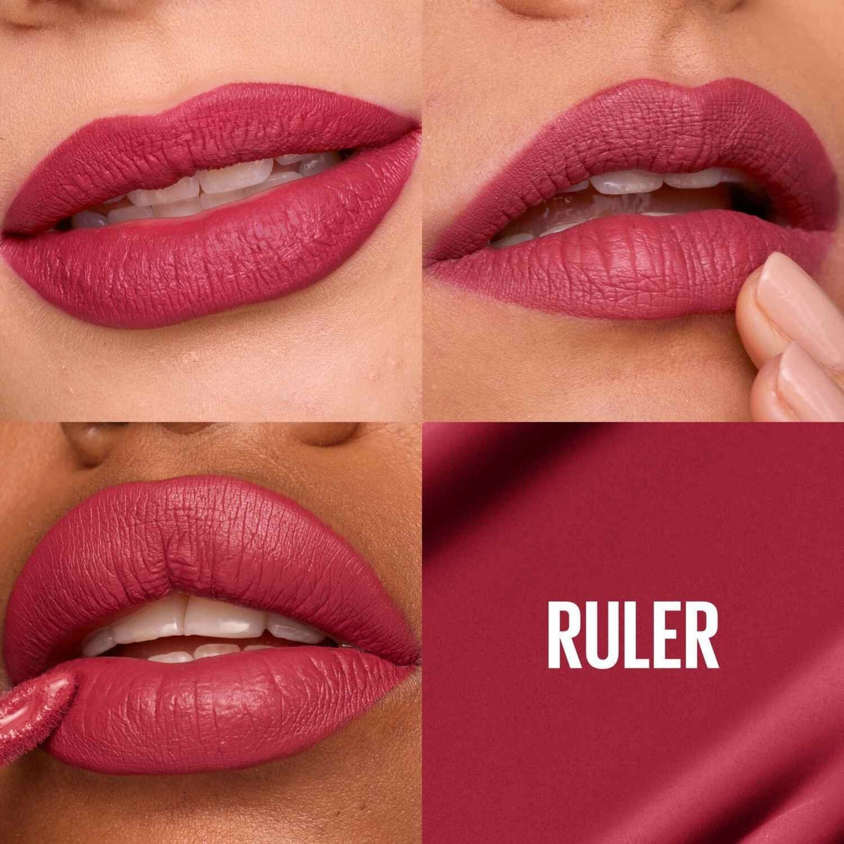 Refect Beauty Maybelline Super Stay Matte Ink liquid lipstick in the shade Ruler, showing a vibrant matte pink finish.