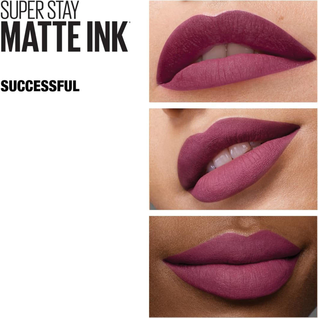 Refect Beauty Maybelline Super Stay Matte Ink liquid lipstick in the shade Successful, showing a deep mauve matte finish