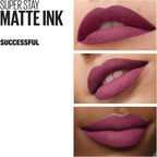 Refect Beauty Maybelline Super Stay Matte Ink liquid lipstick in the shade Successful, showing a deep mauve matte finish