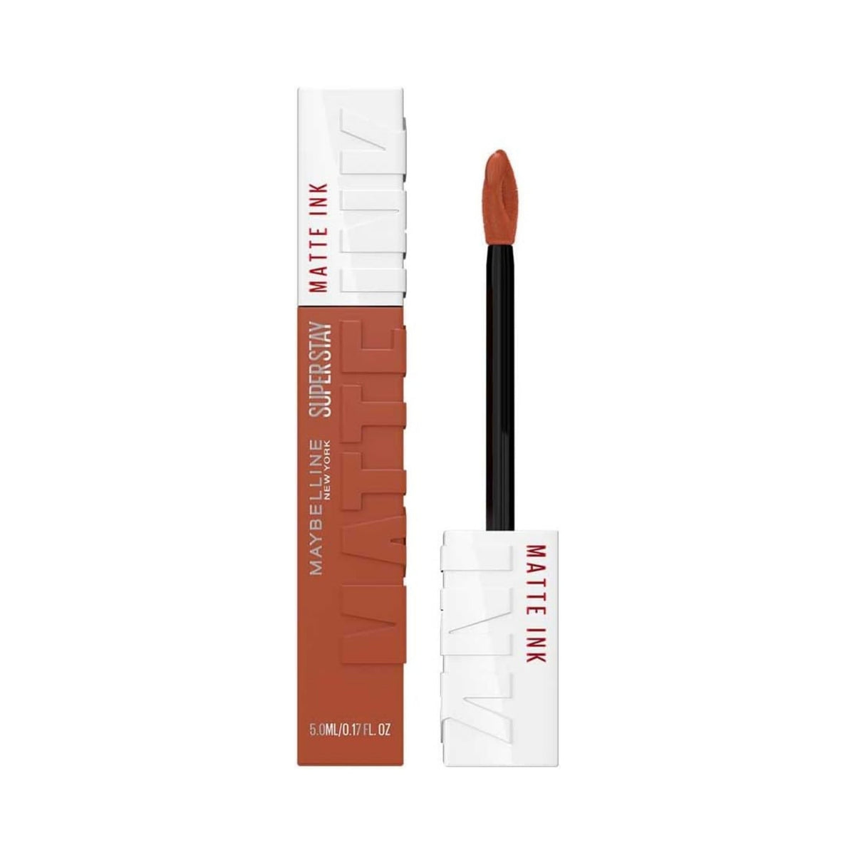 Refect Beauty Maybelline Super Stay Matte Ink liquid lipstick in a warm terracotta shade with precision applicator