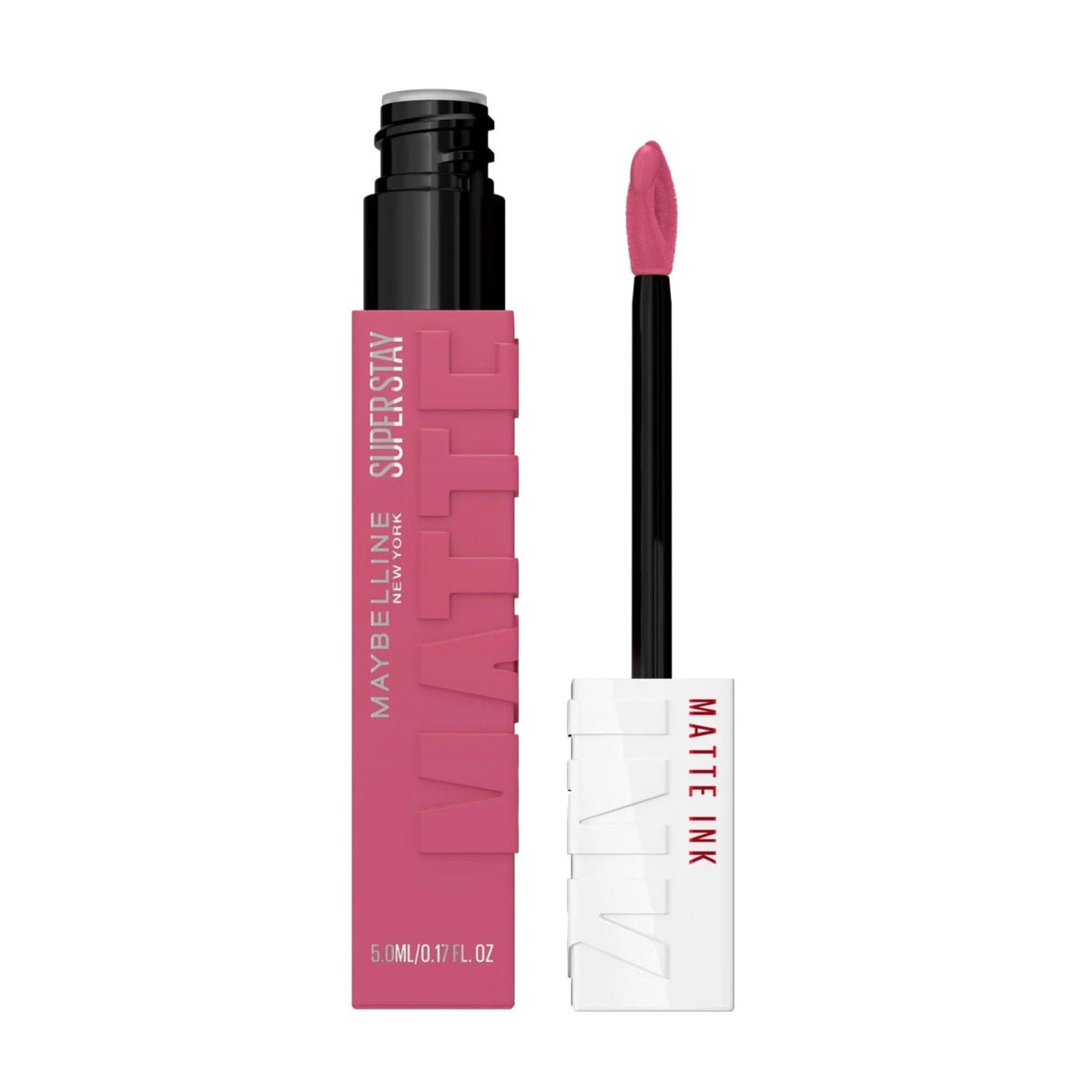 Refect Beauty Maybelline Super Stay Matte Ink liquid lipstick in a vibrant pink shade with a precision applicator.