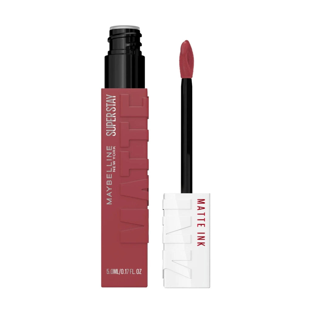 Refect Beauty Maybelline Super Stay Matte Ink liquid lipstick in a deep rose shade with a precision arrow applicator.