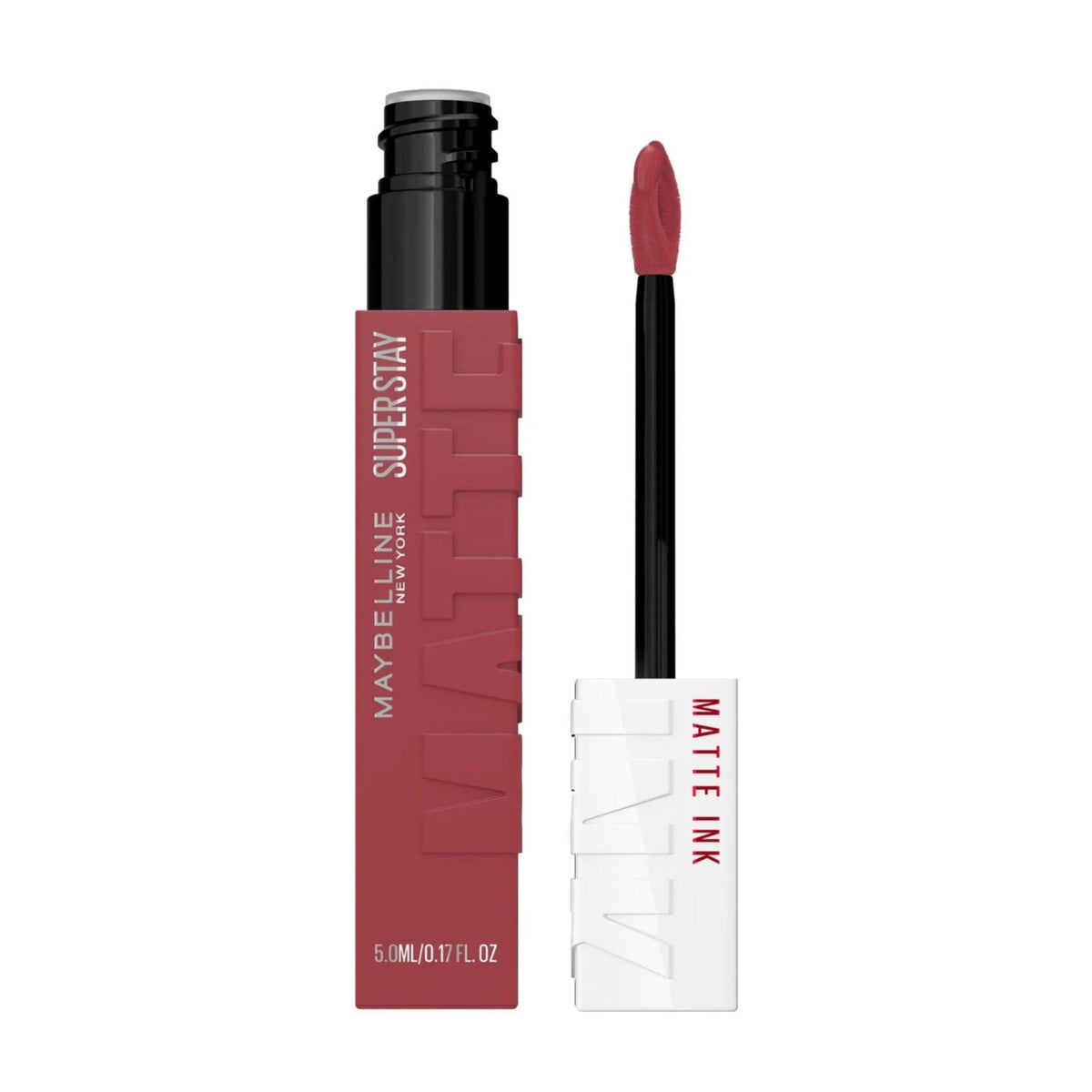 Refect Beauty Maybelline Super Stay Matte Ink liquid lipstick in a deep rose shade with a precision arrow applicator.