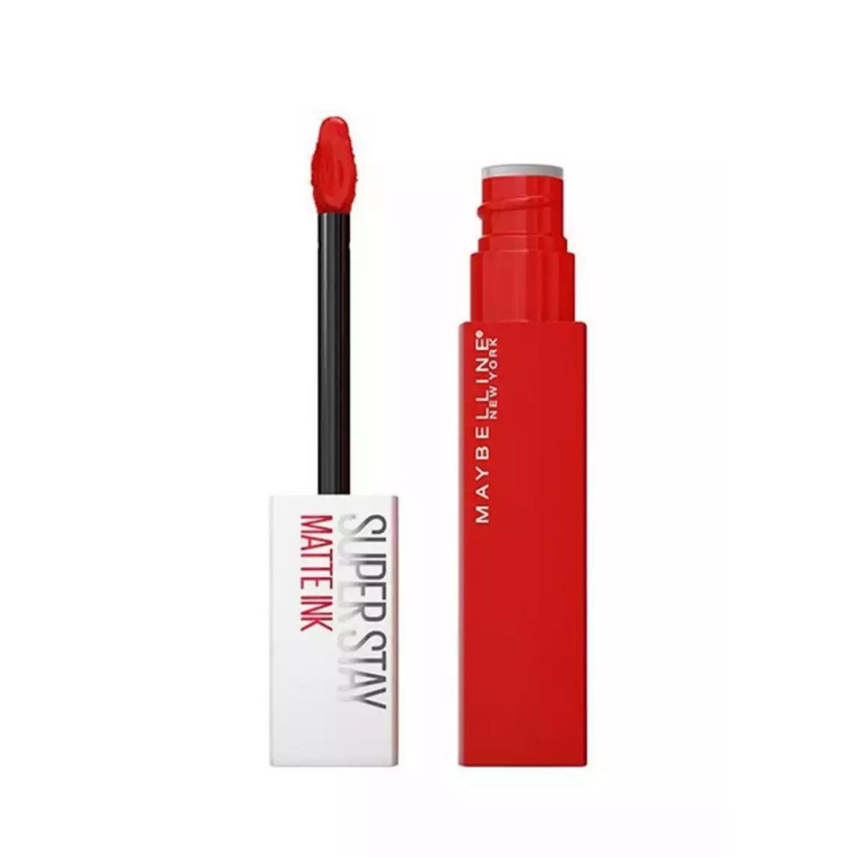 Refect Beauty Maybelline Super Stay Matte Ink liquid lipstick in a vibrant red shade with a precision applicator.