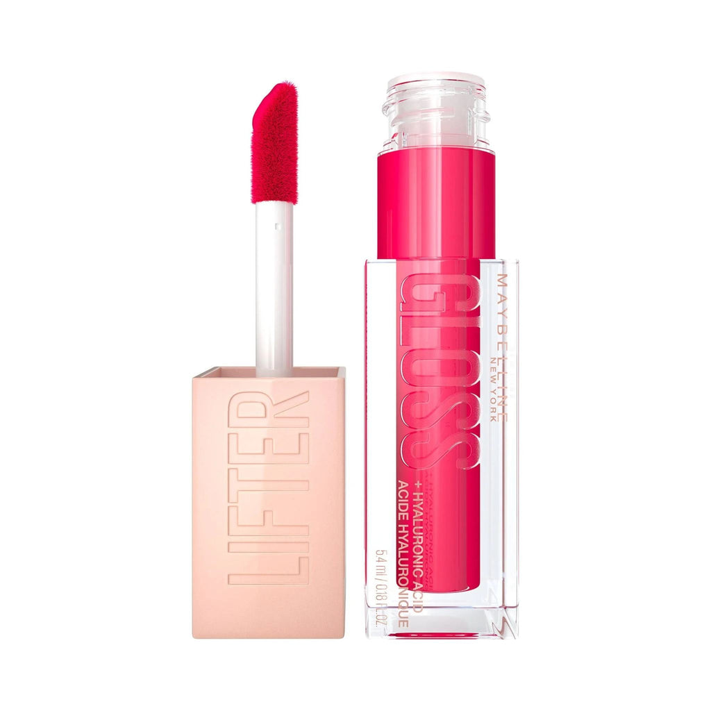 Refect Beauty Maybelline Lifter Gloss in a vibrant pink shade with an XL applicator wand and hyaluronic acid formula.