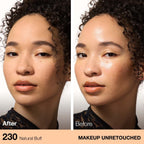 Refect Beauty Maybelline Fit Me Matte + Poreless Powder in 230 Natural Buff showing before and after skin application