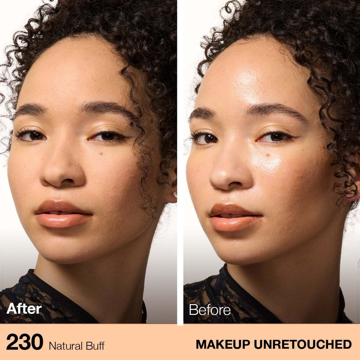 Refect Beauty Maybelline Fit Me Matte + Poreless Powder in 230 Natural Buff showing before and after skin application