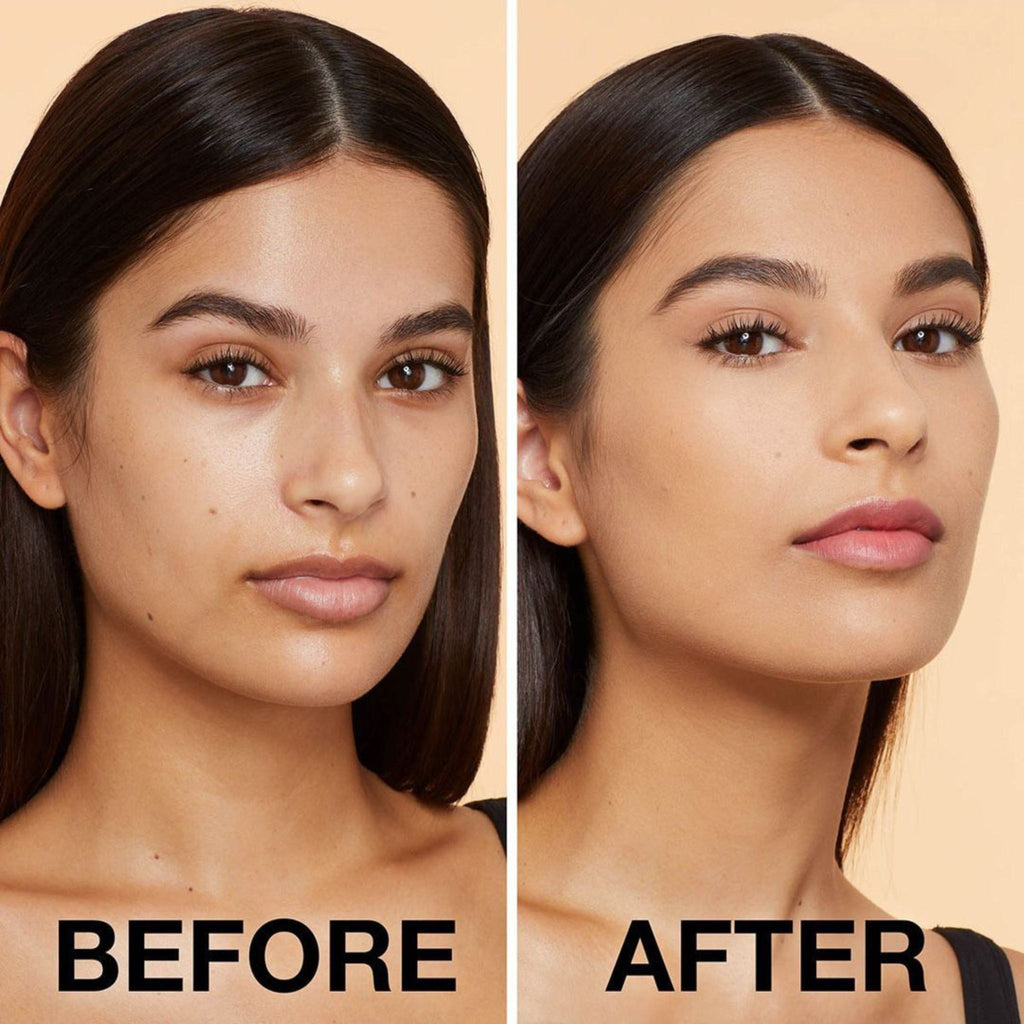 Refect Beauty model showing before and after application of Maybelline Fit Me Matte and Poreless Powder Foundation