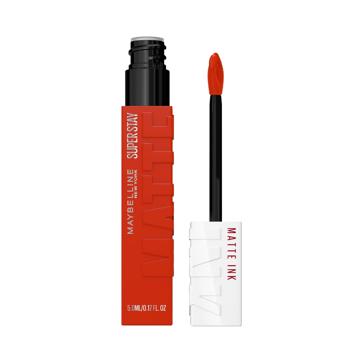Refect Beauty Maybelline Super Stay Matte Ink liquid lipstick in a vibrant red shade with a precision arrow applicator