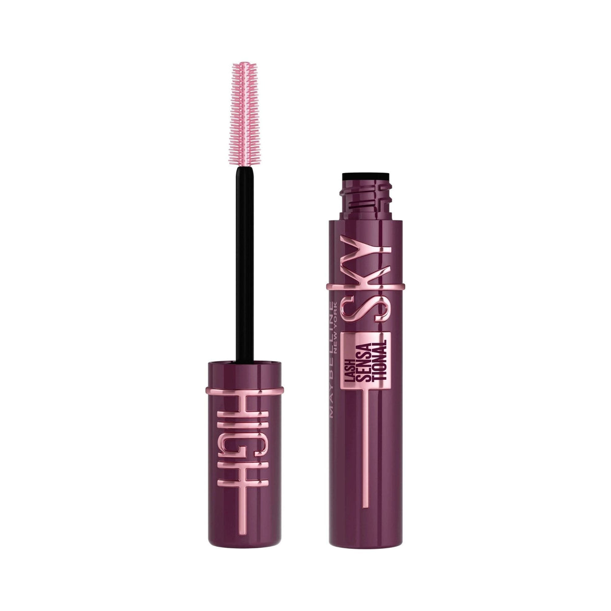Refect Beauty Maybelline Lash Sensational Sky High washable mascara tube and flexible wand applicator