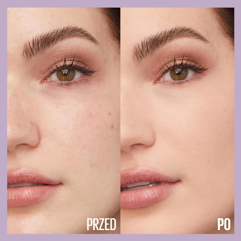 Refect Beauty Maybelline Super Stay 30H Lumi Matte Foundation showing before and after skin coverage on a model