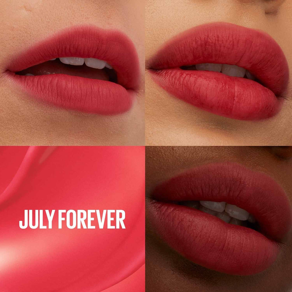 Refect Beauty Maybelline Super Stay Teddy Tint lip color showing a natural matte finish on various skin tones