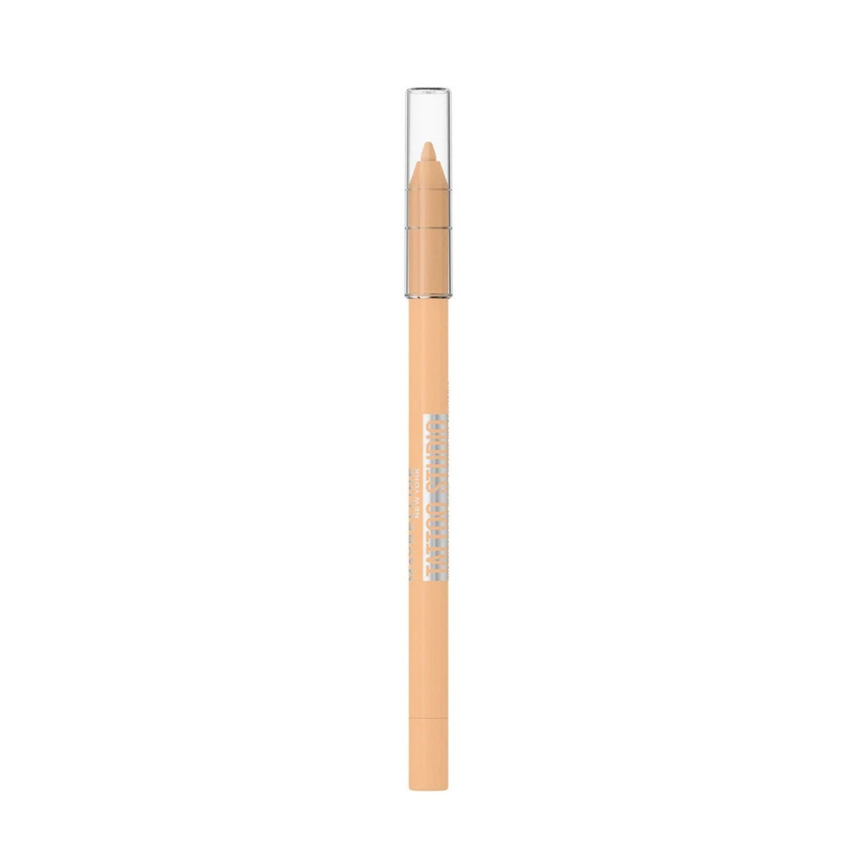 Refect Beauty Maybelline New York Tattoo Gel Eyeliner Pencil in a light nude shade with a clear protective cap. Biscotti Cream