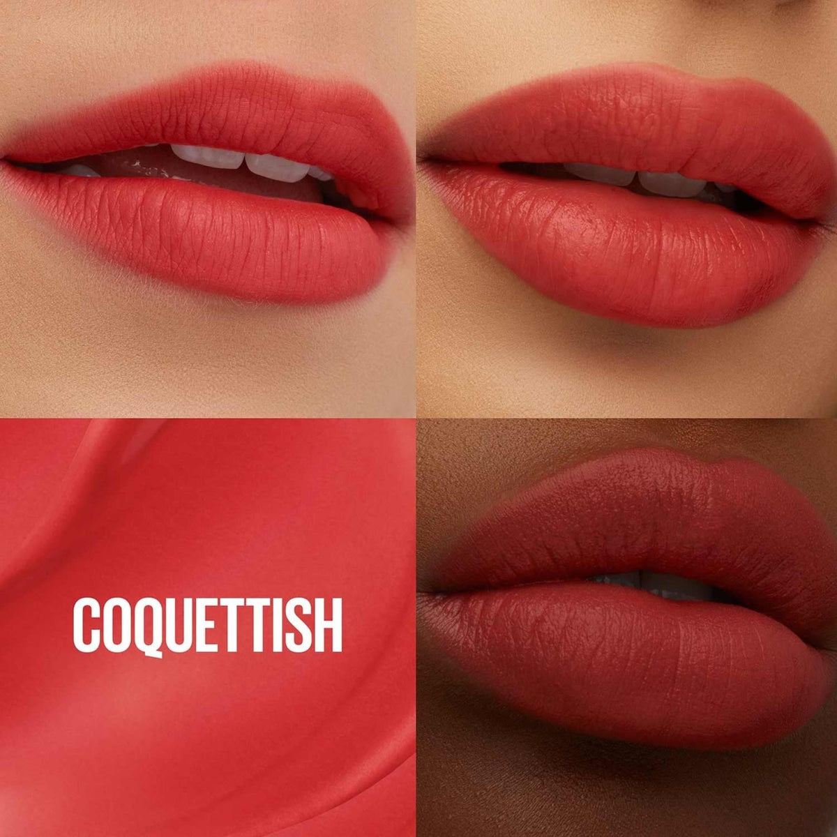 Refect Beauty Maybelline Super Stay Teddy Tint in Coquettish, a vibrant coral-red lip tint with a smooth matte finish.