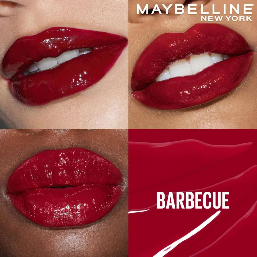 Refect Beauty Maybelline Super Stay Vinyl Ink liquid lipstick in deep red Barbecue shade with high-shine finish