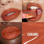 Refect Beauty Maybelline Super Stay Vinyl Ink liquid lipstick in Caramel shade with a high-shine glossy finish