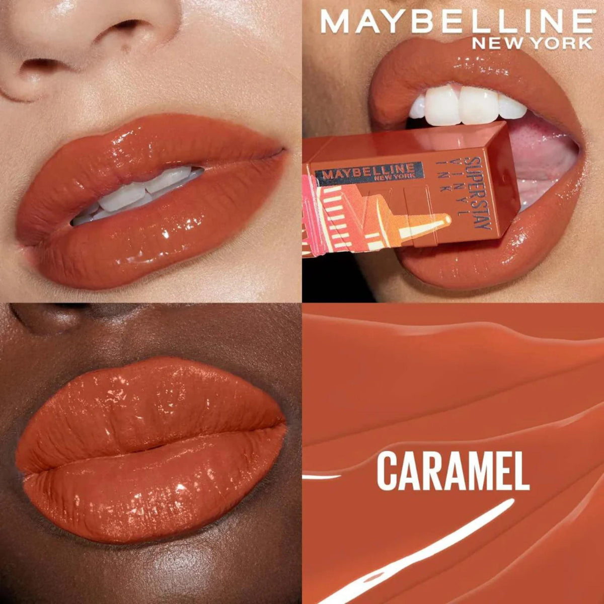 Refect Beauty Maybelline Super Stay Vinyl Ink liquid lipstick in Caramel shade with a high-shine glossy finish