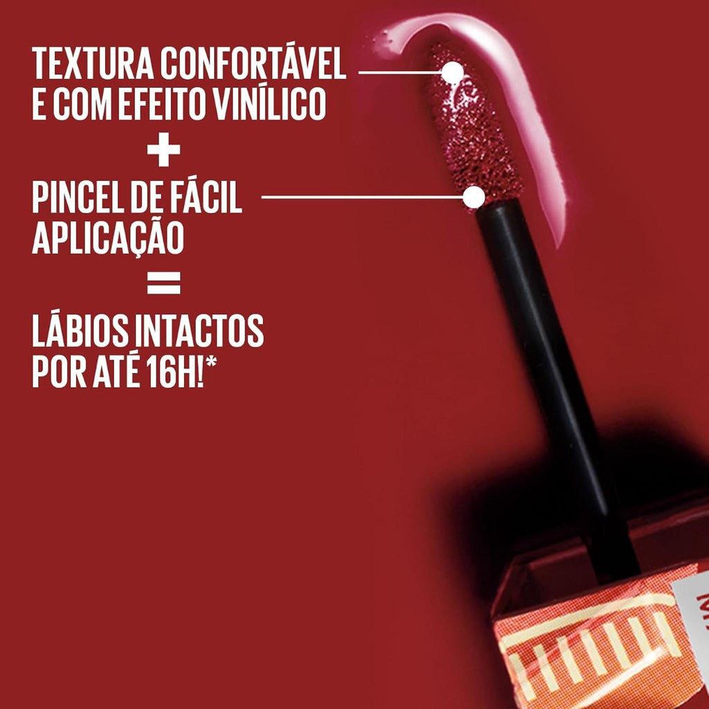 Refect Beauty Maybelline Super Stay Vinyl Ink liquid lipstick applicator showing high-shine red pigment texture