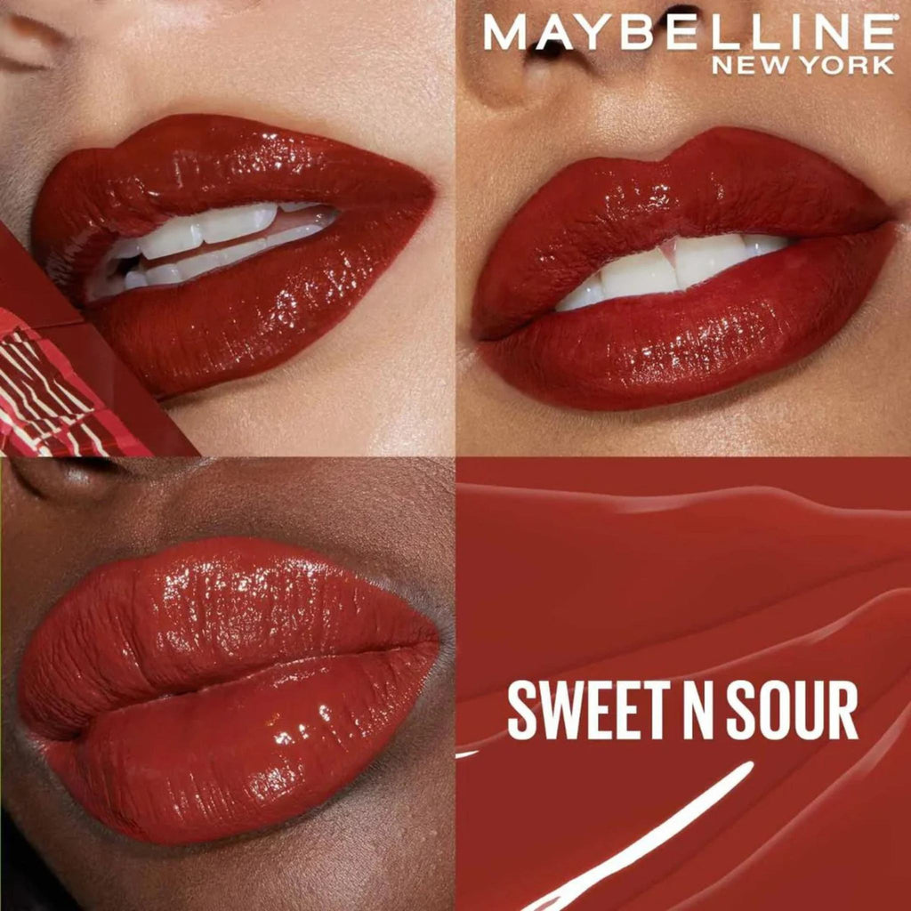 Refect Beauty Maybelline Super Stay Vinyl Ink liquid lipstick in Sauce shade with a high-shine glossy red finish