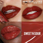 Refect Beauty Maybelline Super Stay Vinyl Ink liquid lipstick in Sauce shade with a high-shine glossy red finish