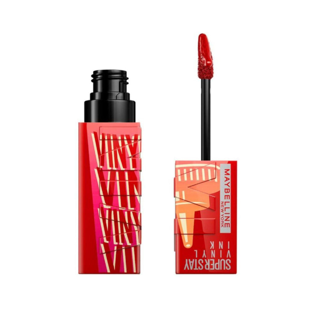 Refect Beauty Maybelline Super Stay Vinyl Ink liquid lipstick in Sauce, a vibrant red with a high-shine finish.