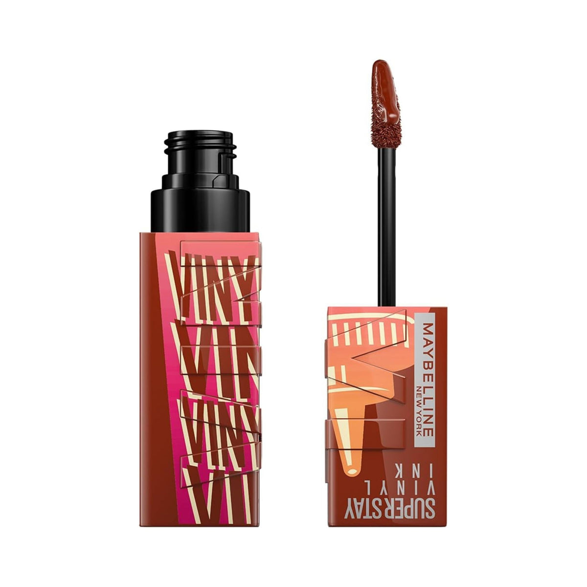 Refect Beauty Maybelline Super Stay Vinyl Ink liquid lipstick in Sauce with applicator and high-shine brown pigment